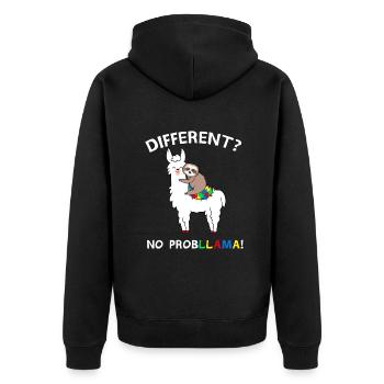 No Probllama Llama Sloth Puzzle Cool Autism Awaren - Unisex Premium Organic Zip Hoodie - black - Back - Nico (187cm)