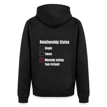 BEZIEHUNGSSTATUS - MENTALLY DATINGbad assgamerg - Unisex Premium Bio Zip Hoodie - Schwarz - Hinten - Nico (187cm)