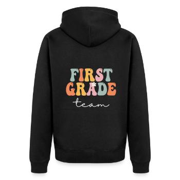 First Grade Team Retro Groovy Vintage First Day Of - Unisex Premium Organic Zip Hoodie - black - Back - Nico (187cm)