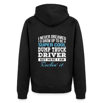 Lustiger Muldenkipper-Fahrer - Unisex Premium Bio Zip Hoodie - Schwarz - Hinten - Nico (187cm)