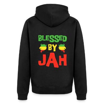 Rasta Men's Reggae Lion Dreadlocks - Unisex Premium Organic Zip Hoodie - black - Back - Nico (187cm)
