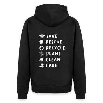 Bienen retten Löwen retten Plastik recyceln Speichern - Unisex Premium Bio Zip Hoodie - Schwarz - Hinten - Nico (187cm)