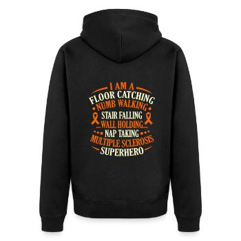 Unterstützung bei der Sensibilisierung für Multiple-Sklerose-Superhelden - Unisex Premium Bio Zip Hoodie - Schwarz - Hinten - Nico (187cm)