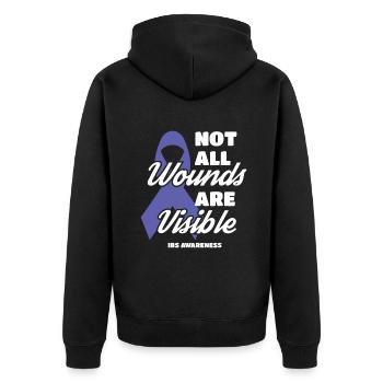 Nicht alle Wunden sind sichtbar Reizdarm-Bewusstsein - Unisex Premium Bio Zip Hoodie - Schwarz - Hinten - Nico (187cm)