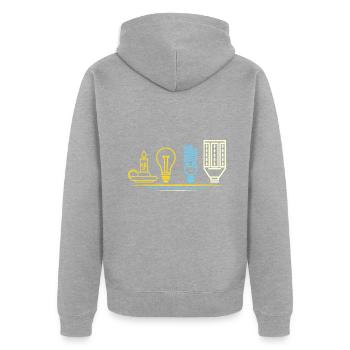 Drôle d’ingénieur électricien - Ampoule - Veste à capuche bio Premium Unisexe - gris chiné - Dos - Nico (187cm)