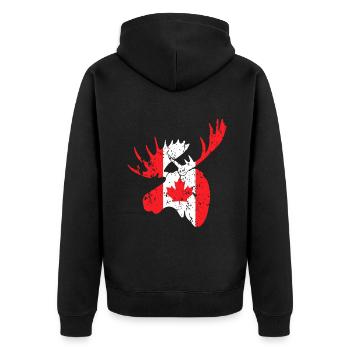 Kanada-Flagge Elch | Kanadisches Geschenk | Lustiges Kanada - Unisex Premium Bio Zip Hoodie - Schwarz - Hinten - Nico (187cm)
