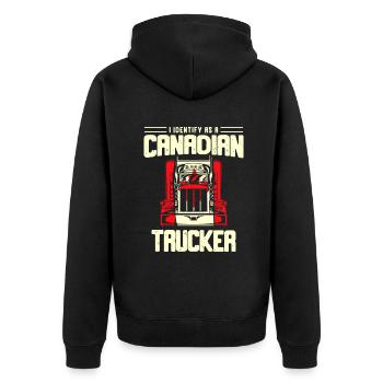 Ich identifiziere mich als kanadischer Trucker-Lkw-Fahrer - Unisex Premium Bio Zip Hoodie - Schwarz - Hinten - Nico (187cm)