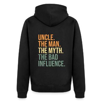 Mens Onkel Der Mann Der Mythos Der schlechte Einfluss - Unisex Premium Bio Zip Hoodie - Schwarz - Hinten - Nico (187cm)