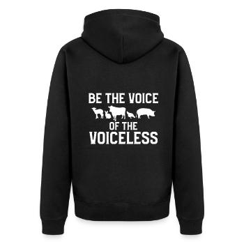 Sei die Stimme für die stimmlosen Tierrechte Vegan - Unisex Premium Bio Zip Hoodie - Schwarz - Hinten - Nico (187cm)