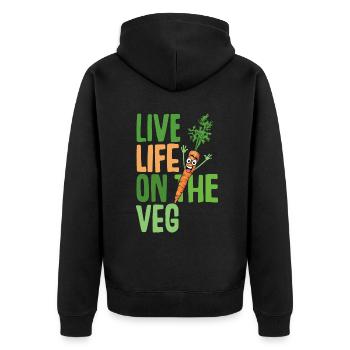 Lustiges pflanzliches Design, Karotte mit lustigem Vegan - Unisex Premium Bio Zip Hoodie - Schwarz - Hinten - Nico (187cm)