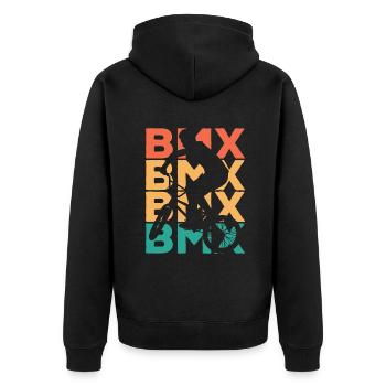 Retro Vintage BMX Geschenk für BMX Fahrer - Unisex Premium Bio Zip Hoodie - Schwarz - Hinten - Nico (187cm)