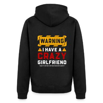 Warnung: Ich habe eine verrückte Freundin - Unisex Premium Bio Zip Hoodie - Schwarz - Hinten - Nico (187cm)