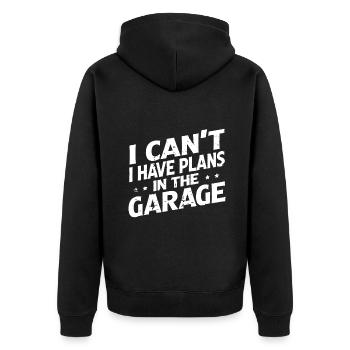 Ich kann keine Pläne in der Garage haben - Unisex Premium Bio Zip Hoodie - Schwarz - Hinten - Nico (187cm)