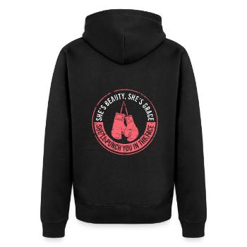 Sie wird dir ins Gesicht schlagen Boxmädchen - Unisex Premium Bio Zip Hoodie - Schwarz - Hinten - Nico (187cm)