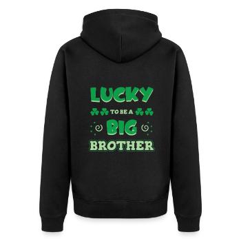 Glück, ein großer Bruder zu sein St. Patrick's Day - Unisex Premium Bio Zip Hoodie - Schwarz - Hinten - Nico (187cm)