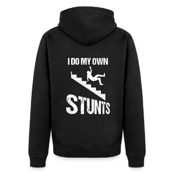 I Do My Own Stunts | Cool Clumsy Stuntman Joke - Unisex Premium Organic Zip Hoodie - black - Back - Nico (187cm)