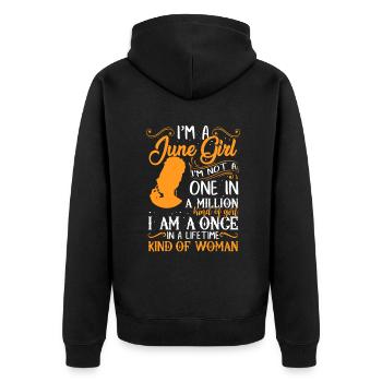 Ich bin ein Juni-Mädchen Schwarze Frauen Zwillinge - Unisex Premium Bio Zip Hoodie - Schwarz - Hinten - Nico (187cm)
