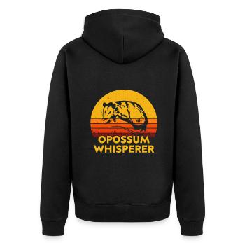 Opossum-Flüsterer - Unisex Premium Bio Zip Hoodie - Schwarz - Hinten - Nico (187cm)