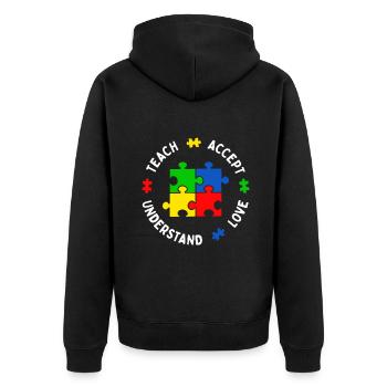 Autismus-Bewusstsein, Lehrer, Lehren, Akzeptieren, Verstehen - Unisex Premium Bio Zip Hoodie - Schwarz - Hinten - Nico (187cm)
