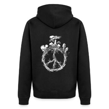 Peace Sign Mushroom Cottagecore Shroom Mycology - Unisex Premium Organic Zip Hoodie - black - Back - Nico (187cm)