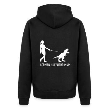 German Shepherd Mum Dinosaur GSD Owners - Unisex Premium Organic Zip Hoodie - black - Back - Nico (187cm)