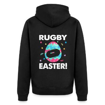 Fun Colors Egg Rugby Player Rugby Lover Easter Day - Veste à capuche bio Premium Unisexe - noir - Dos - Nico (187cm)