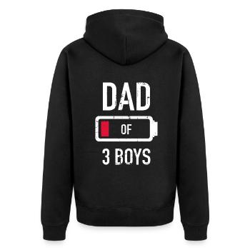 Papa de 3 trois garçons faible batterie cadeau pour le père - Veste à capuche bio Premium Unisexe - noir - Dos - Nico (187cm)