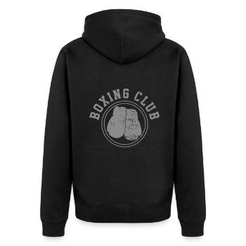 Boxen Boxer Kämpfer - Unisex Premium Bio Zip Hoodie - Schwarz - Hinten - Nico (187cm)