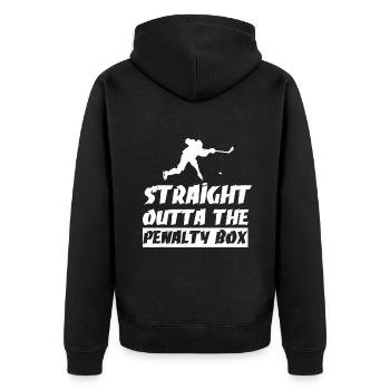 Ice Hockey Enforcer Straight Outta The Penalty Box - Unisex Premium Organic Zip Hoodie - black - Back - Nico (187cm)