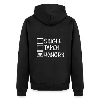 Valentines Day Single Taken Hungry Food Lover - Unisex Premium Organic Zip Hoodie - black - Back - Nico (187cm)