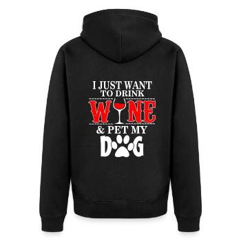 Ich will nur Wein trinken und meinen Hund streicheln - Unisex Premium Bio Zip Hoodie - Schwarz - Hinten - Nico (187cm)