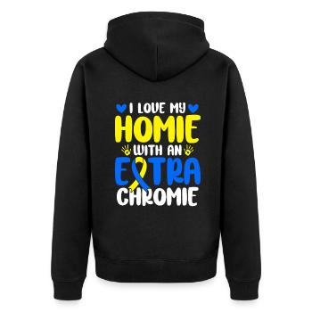 J’aime mon avec le syndrome de Down de Chromie supplémentaire - Veste à capuche bio Premium Unisexe - noir - Dos - Nico (187cm)