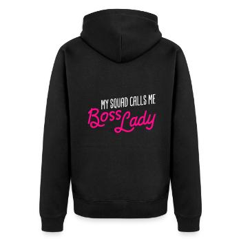 Manager-Geschenk Mein Trupp nennt mich Managerin - Unisex Premium Bio Zip Hoodie - Schwarz - Hinten - Nico (187cm)