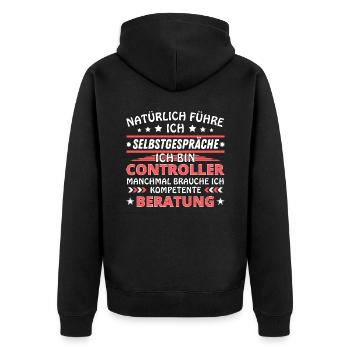 Ich führe Selbstgespräche - Controller Edition - Unisex Premium Bio Zip Hoodie - Schwarz - Hinten - Nico (187cm)