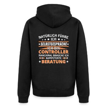 Ich führe Selbstgespräche - Controller Edition - Unisex Premium Bio Zip Hoodie - Schwarz - Hinten - Nico (187cm)
