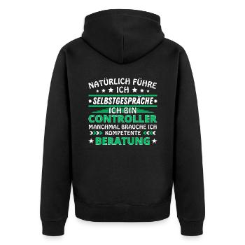 Ich führe Selbstgespräche - Controller Edition - Unisex Premium Bio Zip Hoodie - Schwarz - Hinten - Nico (187cm)