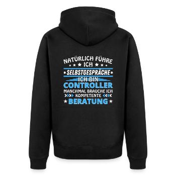 Ich führe Selbstgespräche - Controller Edition - Unisex Premium Bio Zip Hoodie - Schwarz - Hinten - Nico (187cm)