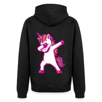 Einhorn dabbing - Regenbogen Farben - Geschenk - Unisex Premium Bio Zip Hoodie - Schwarz - Hinten - Nico (187cm)