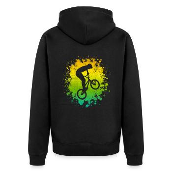 BMX Fahrrad Freestyle Rad Stunt BMX Fahrer - Unisex Premium Bio Zip Hoodie - Schwarz - Hinten - Nico (187cm)