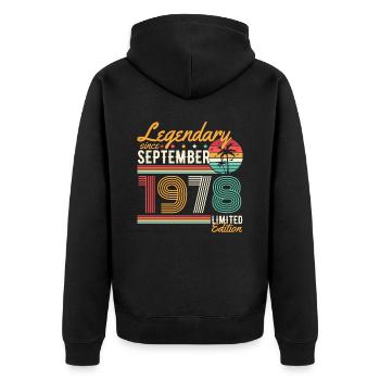 Legendary September Born 1978 Birthday - Unisex Premium Organic Zip Hoodie - black - Back - Nico (187cm)