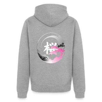 Japan modern enso rose - Unisex Premium Organic Zip Hoodie - heather grey - Back - Nico (187cm)