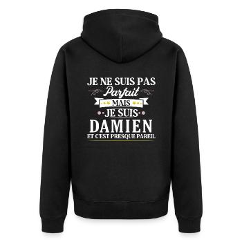 Personalized Gift Idea Name Damien Humour - Unisex Premium Organic Zip Hoodie - black - Back - Nico (187cm)