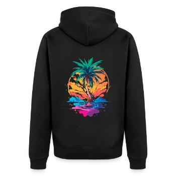 Palm tree in front of sunset | Tropical Paradise - Unisex Premium Organic Zip Hoodie - black - Back - Nico (187cm)