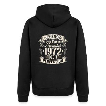 Novembre Né 1972 Légendes Anniversaire - Veste à capuche bio Premium Unisexe - noir - Dos - Nico (187cm)