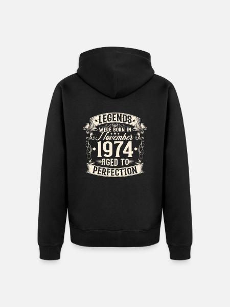 November Jahrgang 1974 geboren Legenden Geburtstag - Premium økologisk unisex-hættejakke - sort