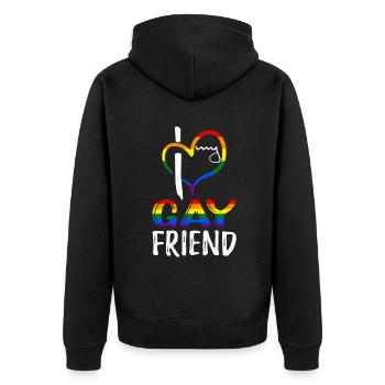 Love Gay Friend Pride LGBT Rainbow Pride Month - Unisex Premium Bio Zip Hoodie - Schwarz - Hinten - Nico (187cm)