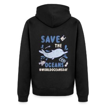 Journée Dolphin Planet Water Protect Save Oceans - Veste à capuche bio Premium Unisexe - noir - Dos - Nico (187cm)