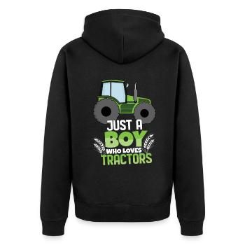 Farm Farmer Rancher Drive Just Boy Loves Tractor - Unisex Premium Bio Zip Hoodie - Schwarz - Hinten - Nico (187cm)