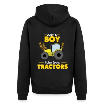 Farm Farmer Rancher Drive Juste un garçon aime le tracteur - Veste à capuche bio Premium Unisexe - noir - Dos - Nico (187cm)