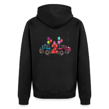 Birth Born Age 2 Years Old Farmer Ranch Tractor - Unisex Premium Bio Zip Hoodie - Schwarz - Hinten - Nico (187cm)
